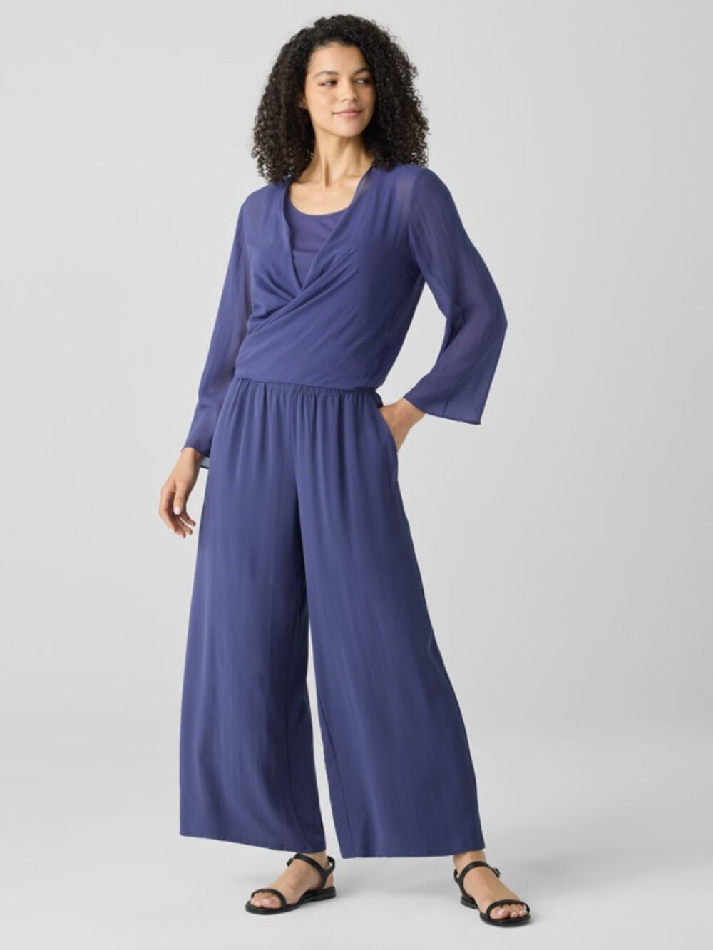 NWT Eileen Fisher Bluet Silk Georgette Crepe Wide Ankle Pant